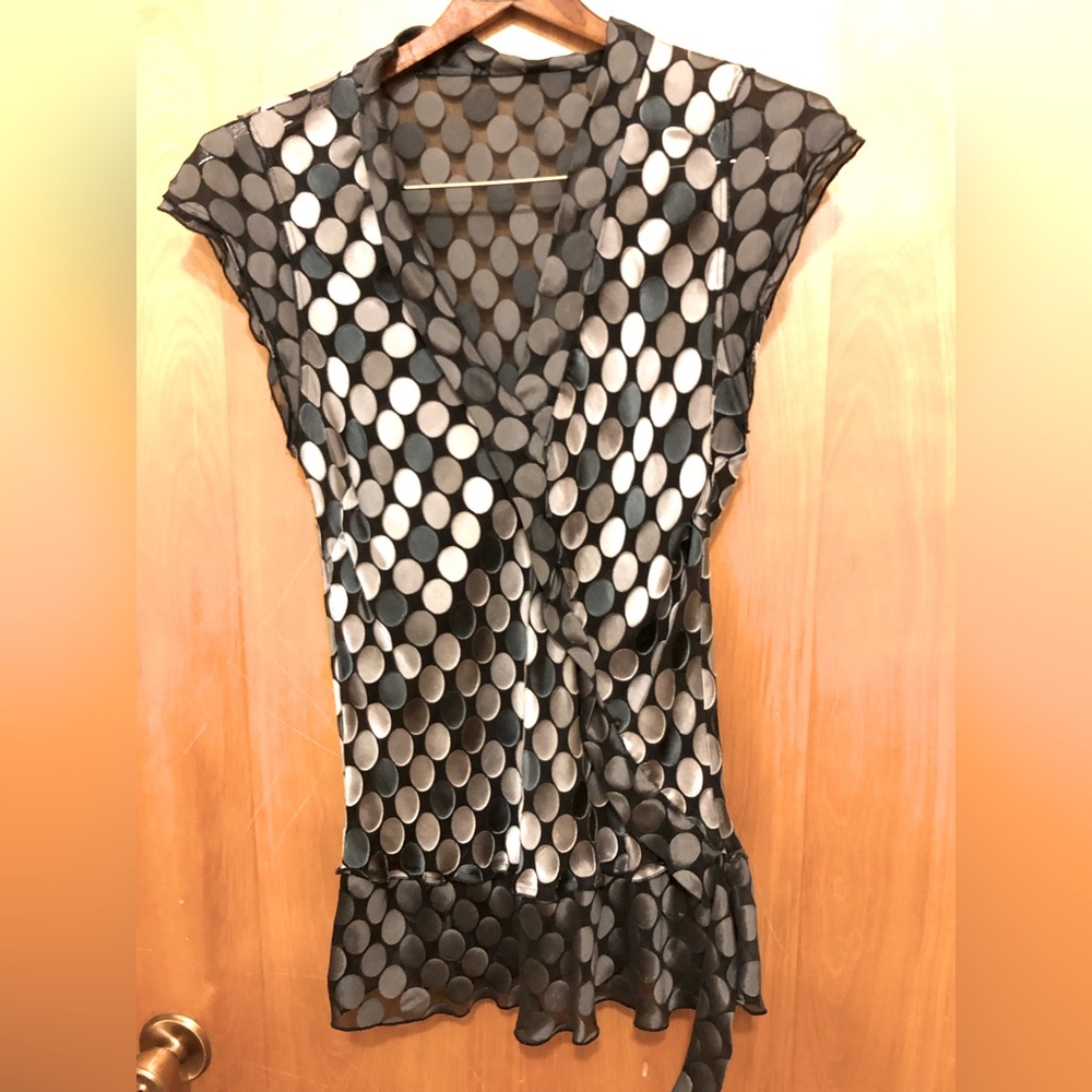 Ladies size Medium top with shimmering silver and grey dots